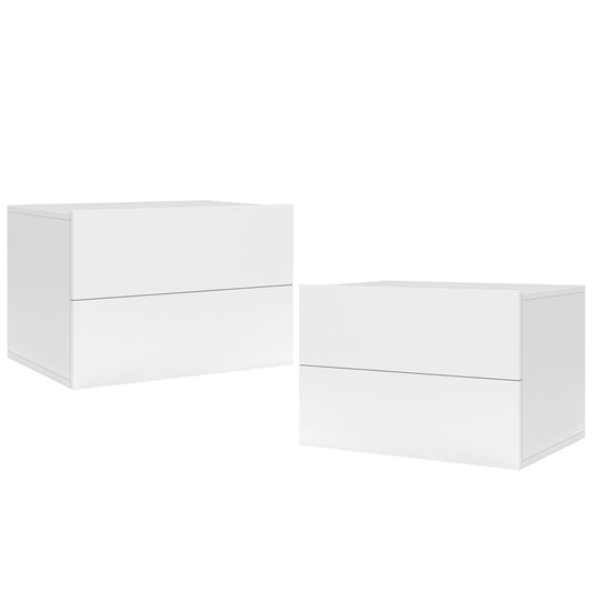 2-Drawer Wall Mounted Floating Nightstand, White Nightstands White at Gallery Canada