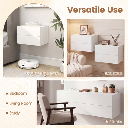 2-Drawer Wall Mounted Floating Nightstand, White