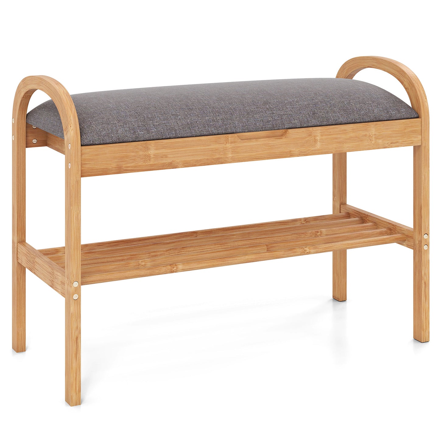 2-Tier Bamboo Shoe Bench with Storage and Padded Cushion, Gray Shoe Racks & Storage Benches at Gallery Canada