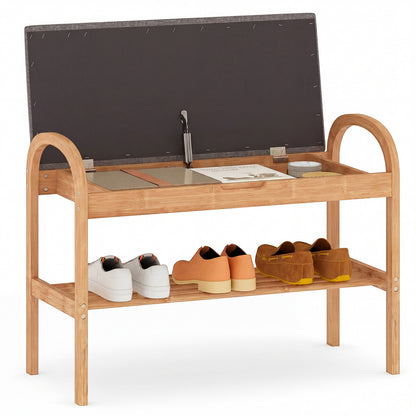 2-Tier Bamboo Shoe Bench with Storage and Padded Cushion, Gray Shoe Racks & Storage Benches at Gallery Canada