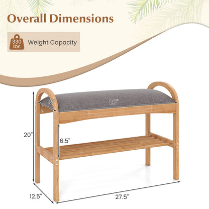2-Tier Bamboo Shoe Bench with Padded Cushion and Shelf, Gray Shoe Racks & Storage Benches at Gallery Canada