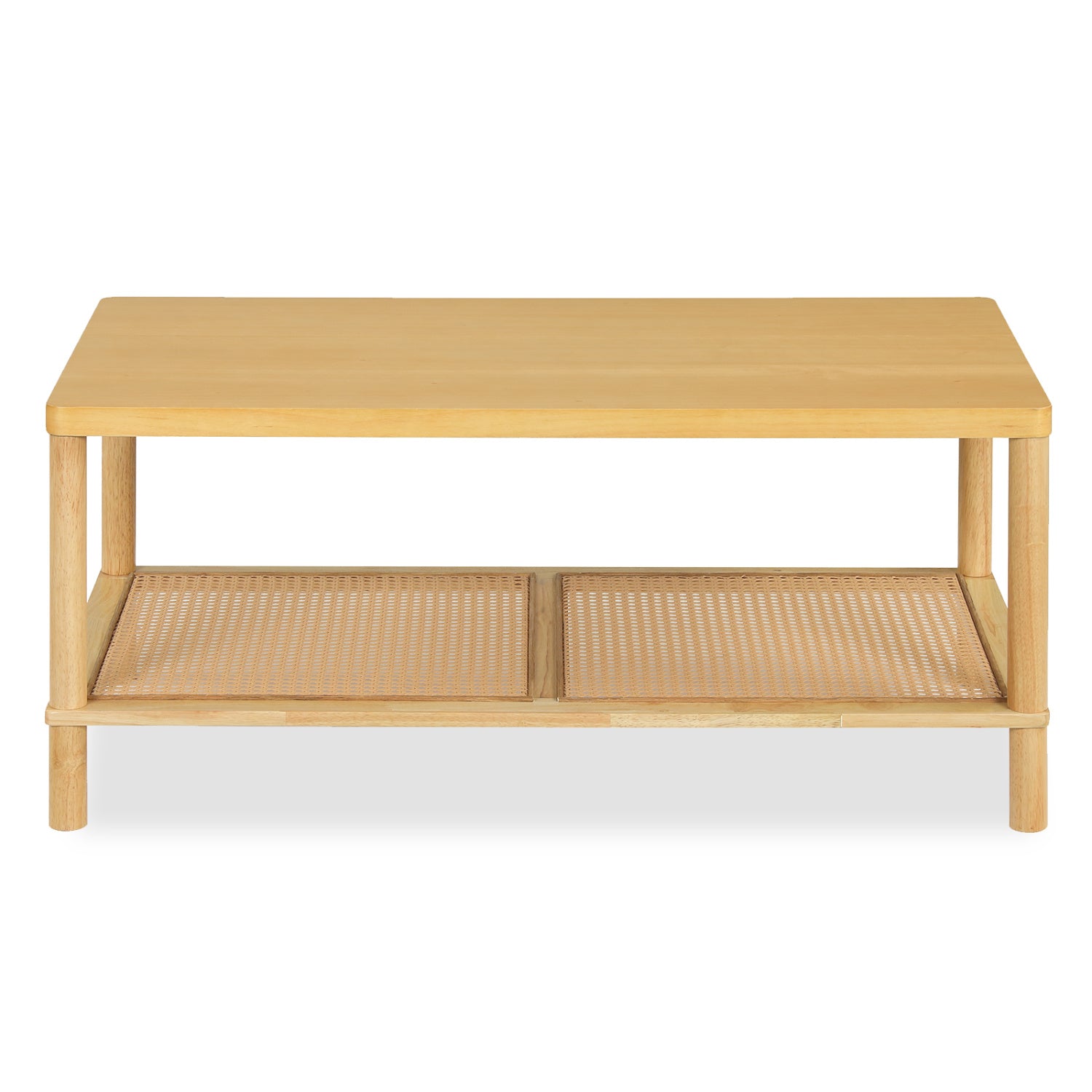 2-Tier Boho Coffee Table, Rectangular, PVC Rattan Shelf, Rubber Wood, Natural Coffee Tables at Gallery Canada