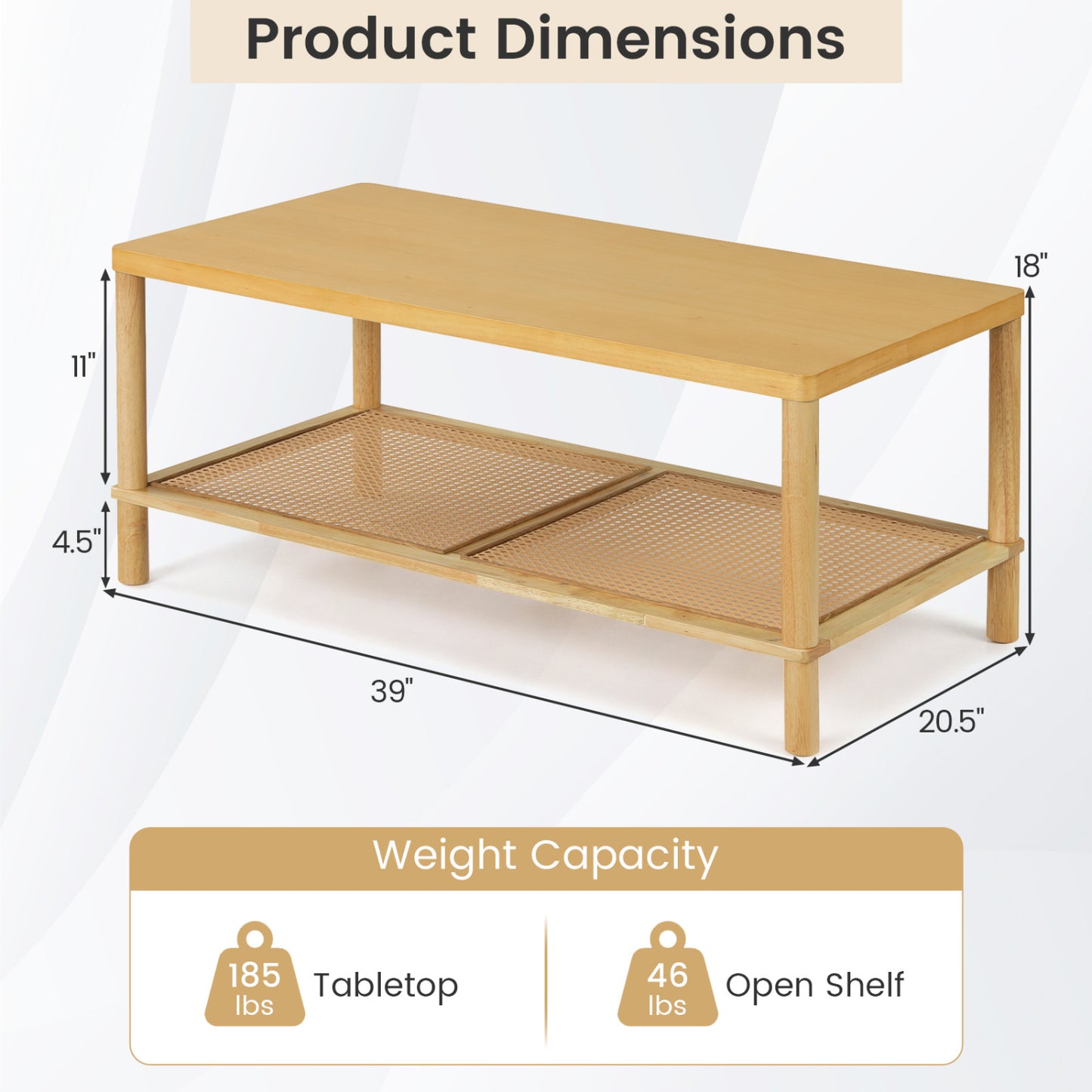 2-Tier Boho Coffee Table, Rectangular, PVC Rattan Shelf, Rubber Wood, Natural Coffee Tables at Gallery Canada