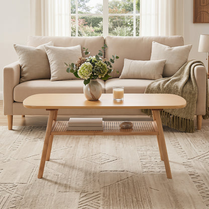2-Tier Boho Rattan Coffee Table, Natural