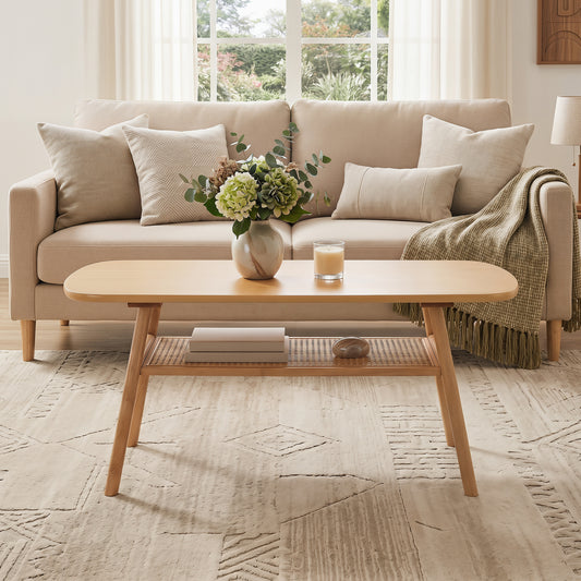 2-Tier Boho Rattan Coffee Table, Natural Coffee Tables Natural at Gallery Canada