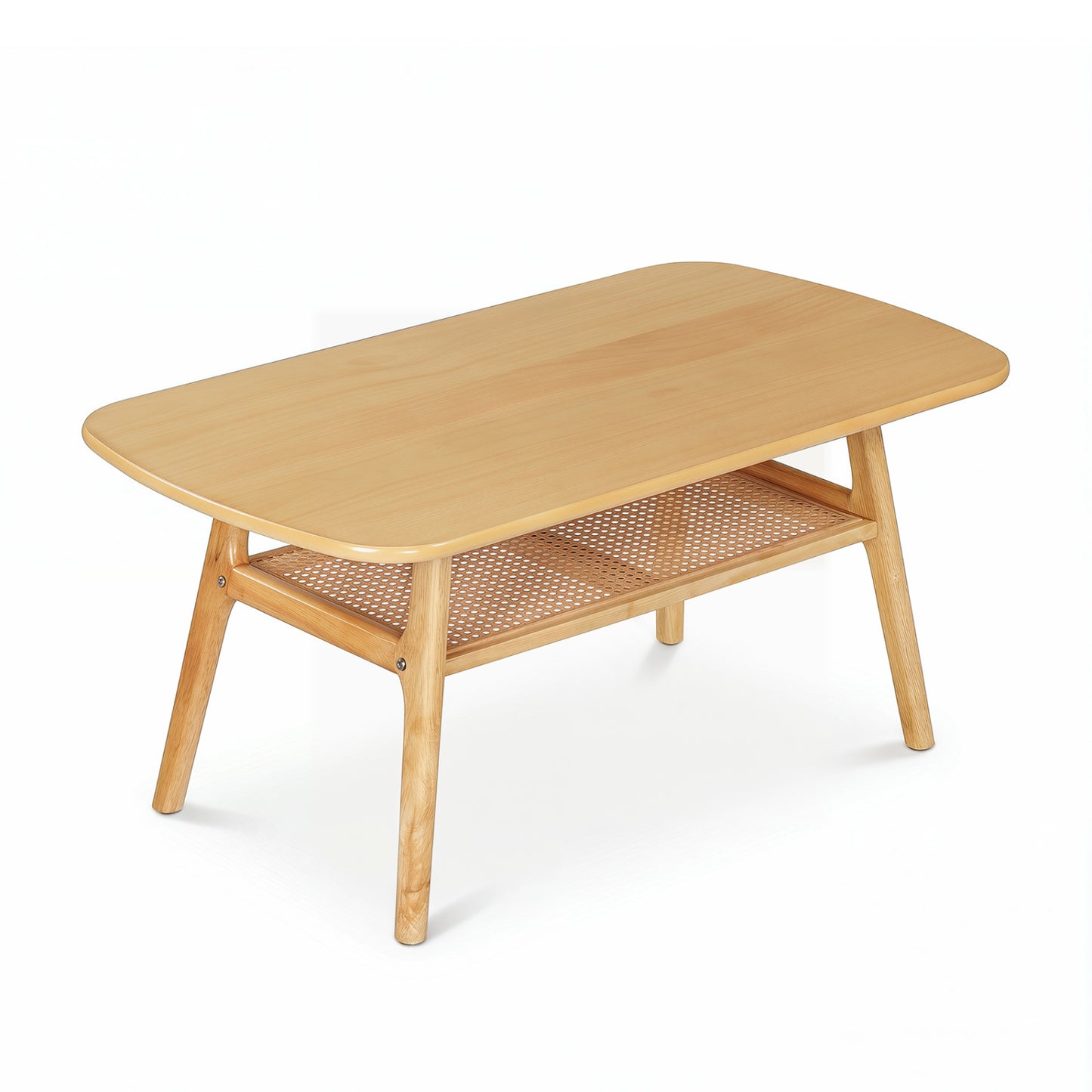 2-Tier Boho Rattan Coffee Table, Natural