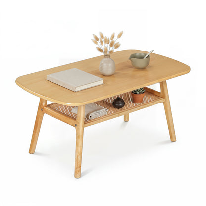 2-Tier Boho Rattan Coffee Table, Natural