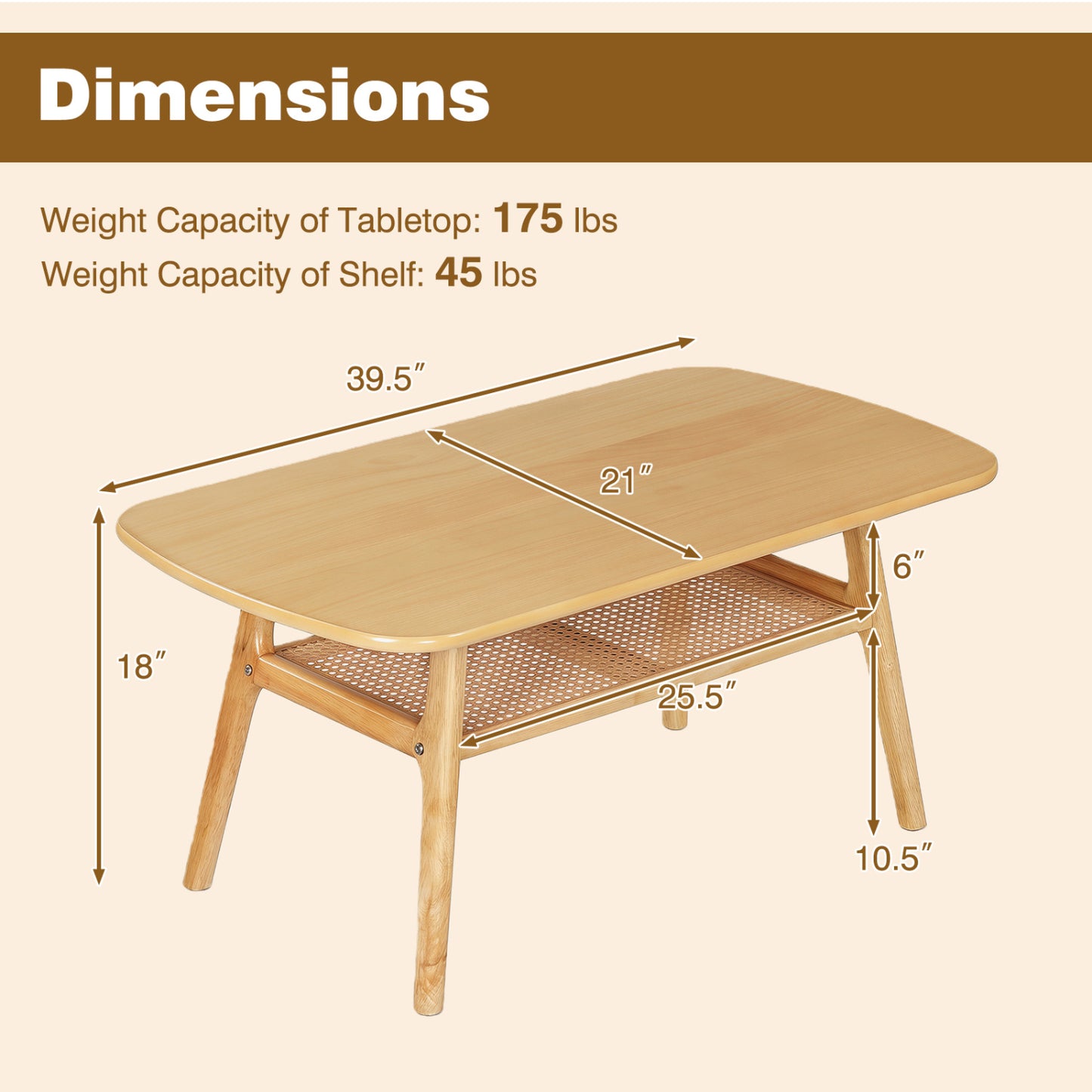 2-Tier Boho Rattan Coffee Table, Natural