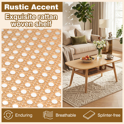 2-Tier Boho Rattan Coffee Table, Natural