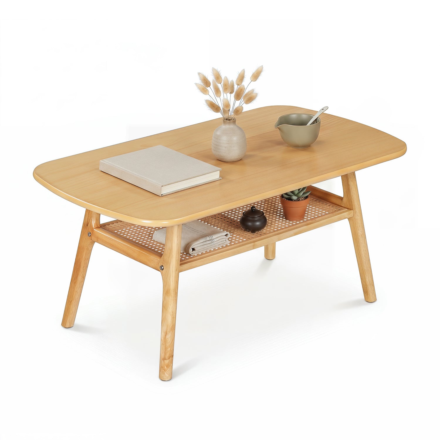 2-Tier Boho Rattan Coffee Table, Natural Coffee Tables at Gallery Canada