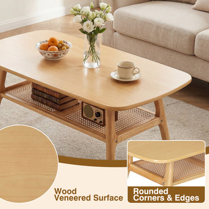 2-Tier Boho Rattan Coffee Table, Natural Coffee Tables at Gallery Canada