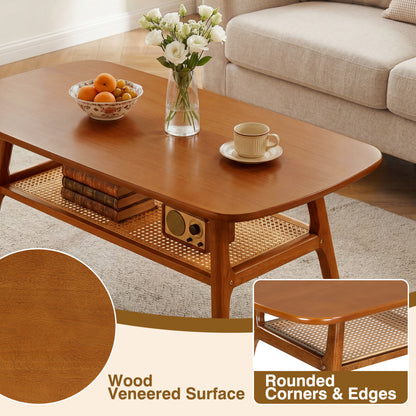 2-Tier Boho Rattan Coffee Table, Walnut Coffee Tables at Gallery Canada