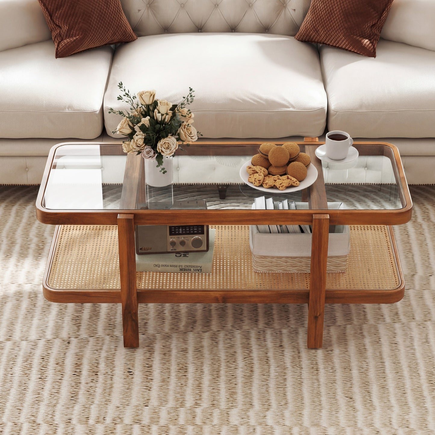 2-Tier Coffee Table With Storage, Tempered Glass Tabletop Coffee Tables at Gallery Canada
