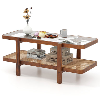 2-Tier Coffee Table With Storage, Tempered Glass Tabletop Coffee Tables at Gallery Canada