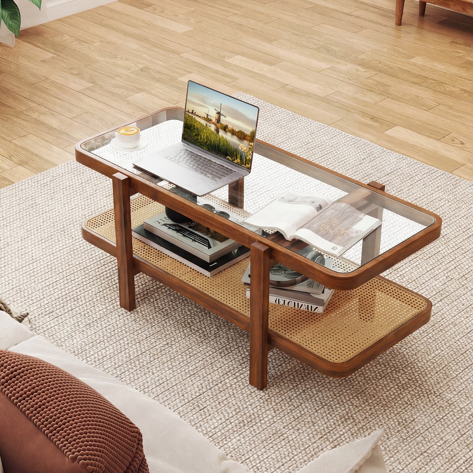 2-Tier Coffee Table With Storage, Tempered Glass Tabletop Coffee Tables at Gallery Canada