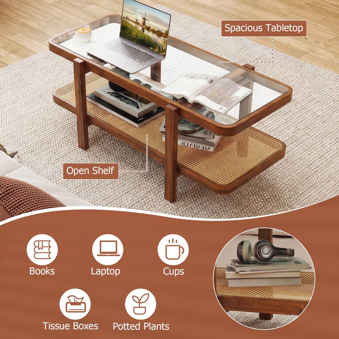 2-Tier Coffee Table With Storage, Tempered Glass Tabletop Coffee Tables at Gallery Canada