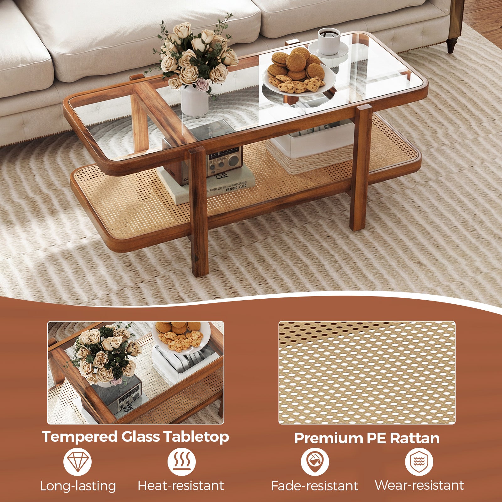 2-Tier Coffee Table With Storage, Tempered Glass Tabletop Coffee Tables at Gallery Canada