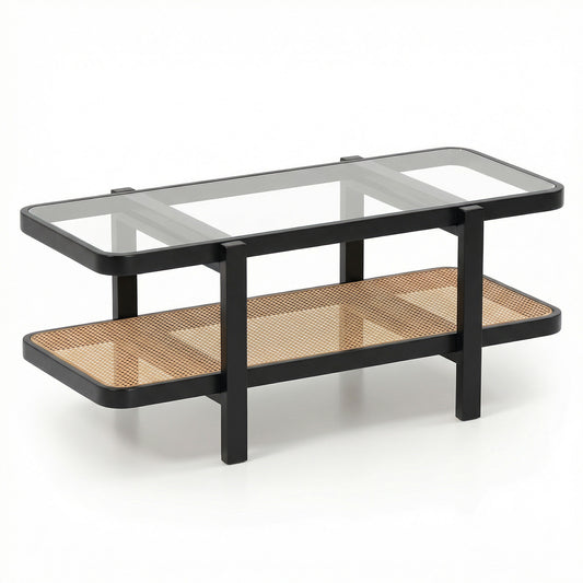 2-Tier Coffee Table, Storage, Tempered Glass Tabletop, Black Coffee Tables Black at Gallery Canada