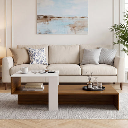 2-Tier Irregular Coffee Table With Open Shelf, Brown & White