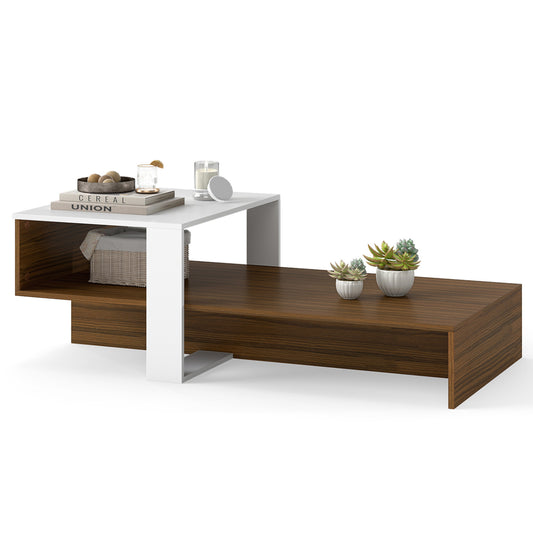2-Tier Irregular Coffee Table With Open Shelf, Brown & White Coffee Tables Brown & White at Gallery Canada