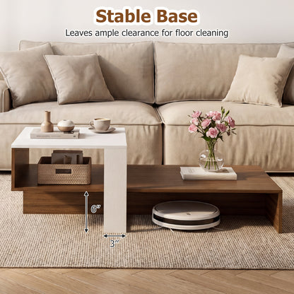 2-Tier Irregular Coffee Table With Open Shelf, Brown & White