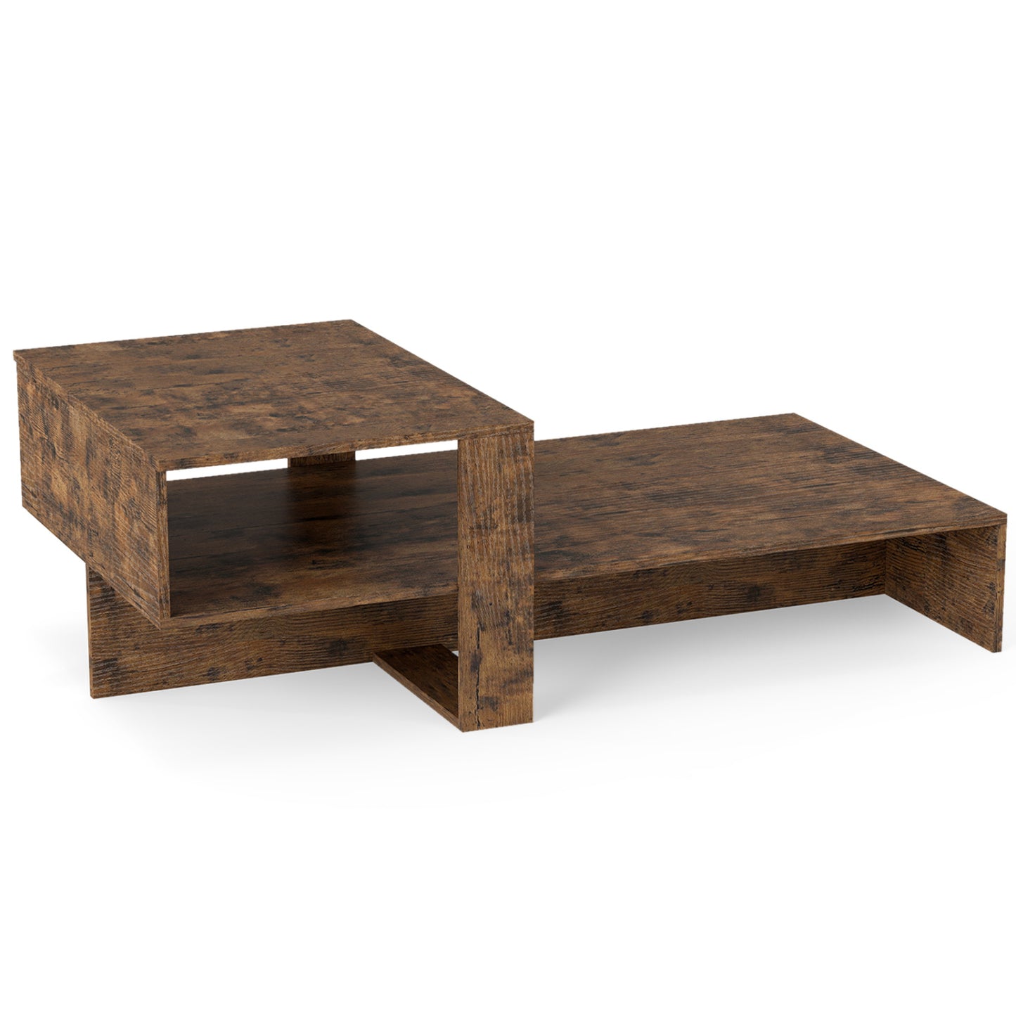 2-Tier Coffee Table, Irregular Center Table, Open Shelf, Brown