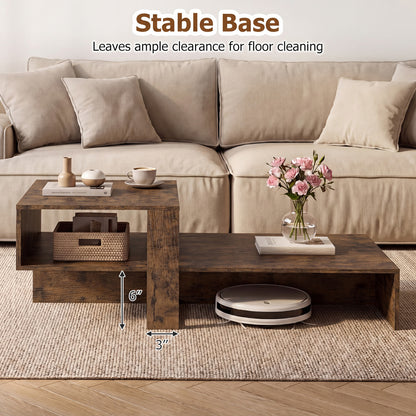 2-Tier Coffee Table, Irregular Center Table, Open Shelf, Brown
