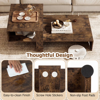 2-Tier Coffee Table, Irregular Center Table, Open Shelf, Brown