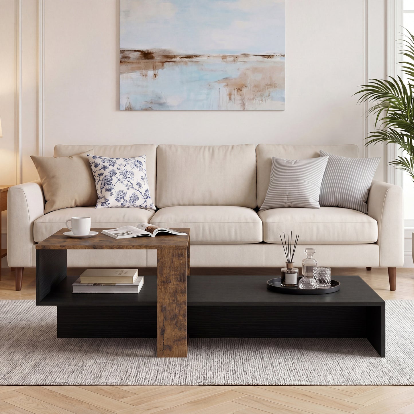 2-Tier Irregular Coffee Table With Open Shelf