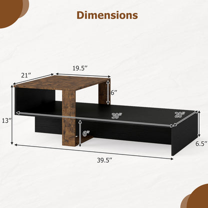 2-Tier Irregular Coffee Table With Open Shelf