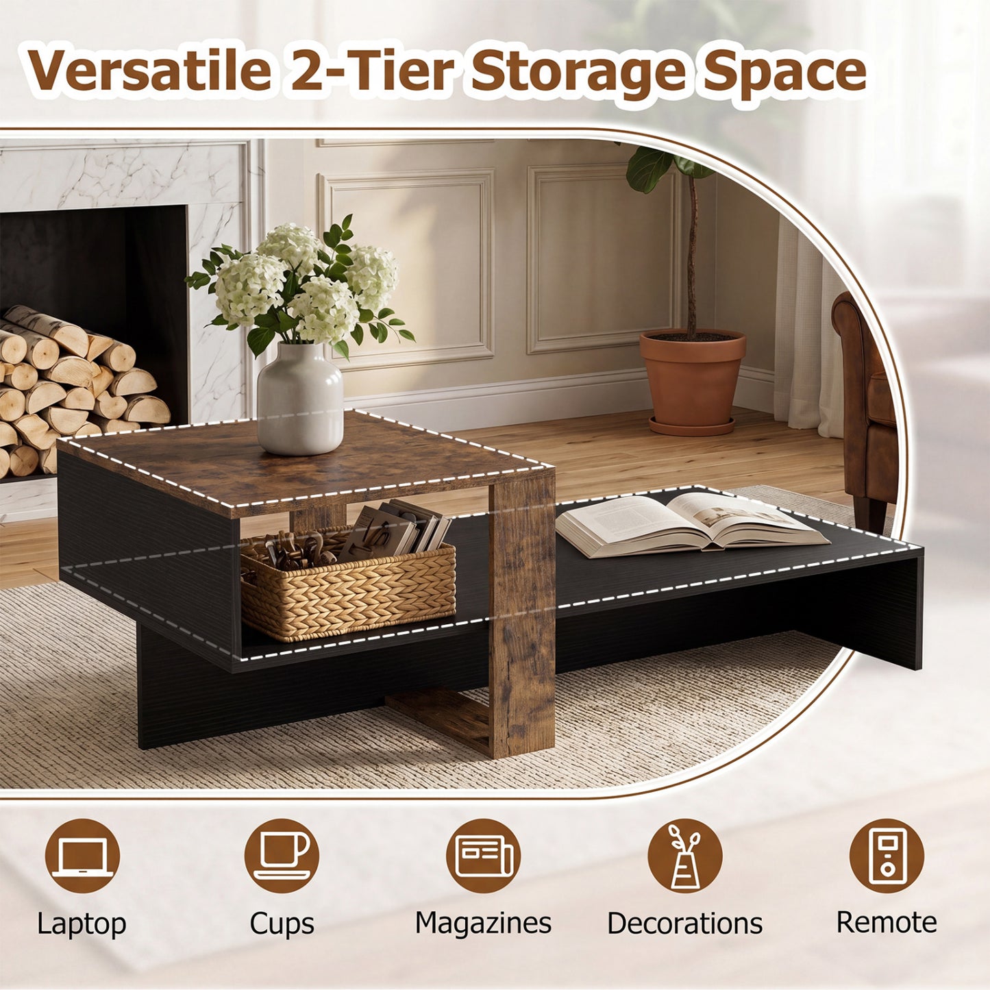 2-Tier Irregular Coffee Table With Open Shelf