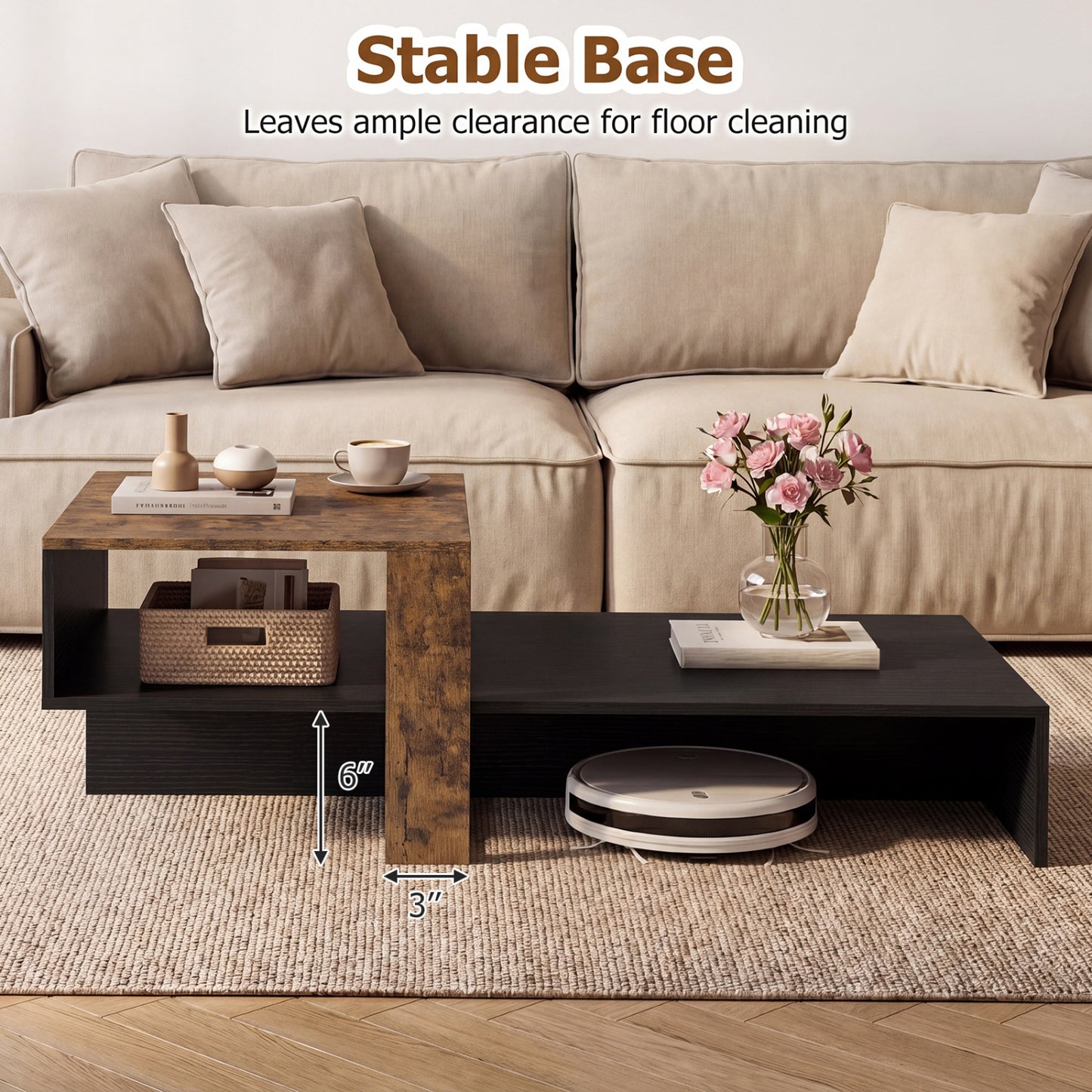 2-Tier Irregular Coffee Table With Open Shelf