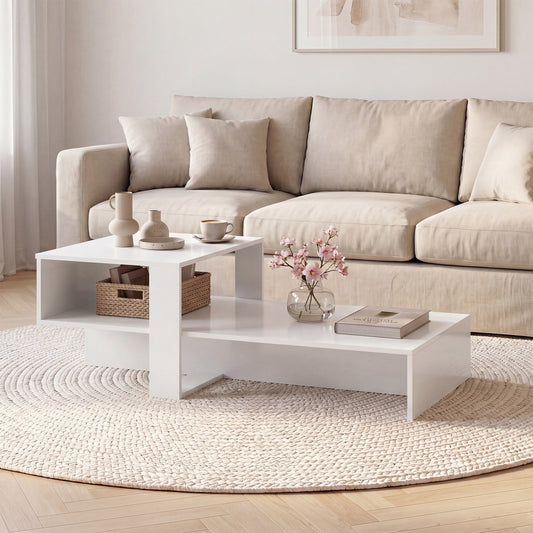 2-Tier Modern Coffee Table With Open Shelf, White Coffee Tables White at Gallery Canada