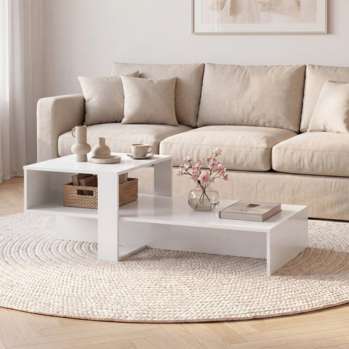 2-Tier Modern Coffee Table With Open Shelf, White