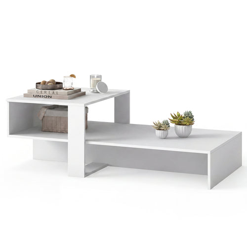 2-Tier Modern Coffee Table With Open Shelf, White