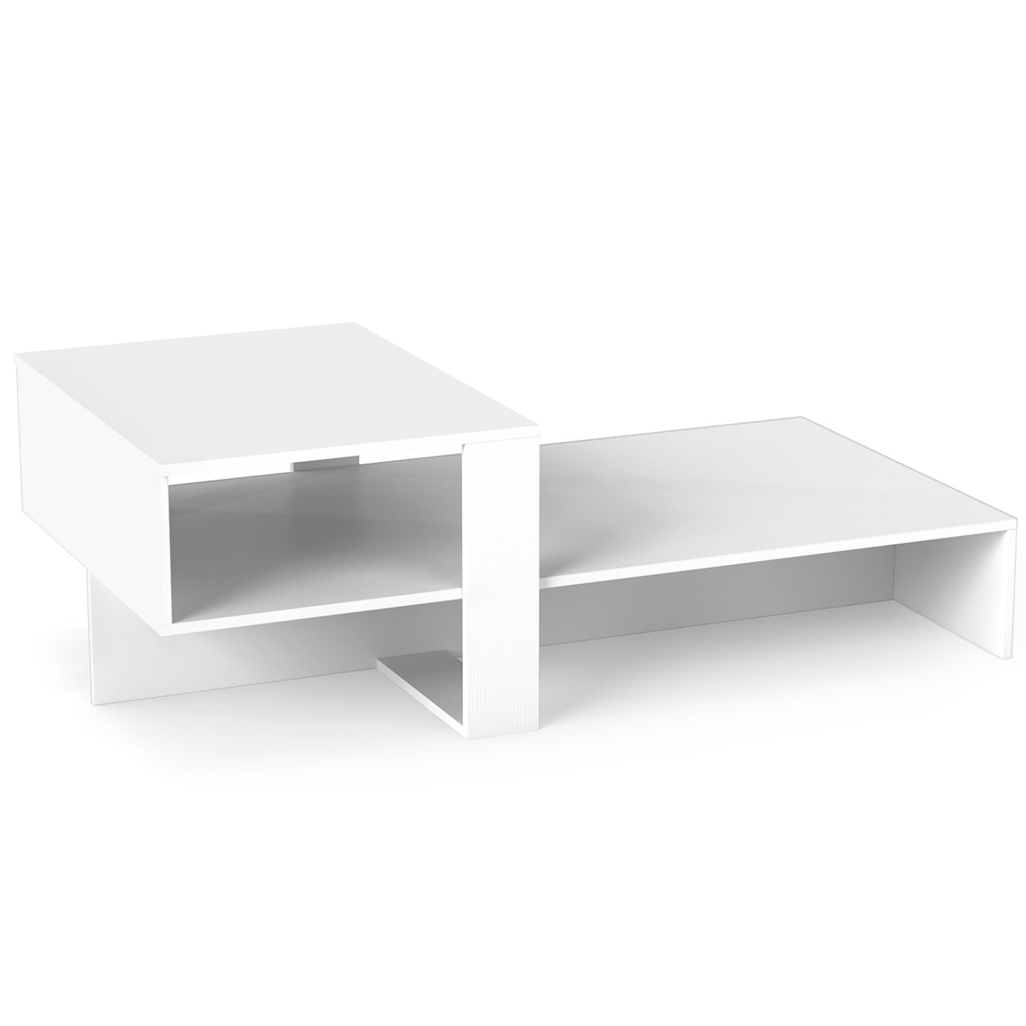 Table basse moderne à 2 niveaux avec étagère ouverte, blanc