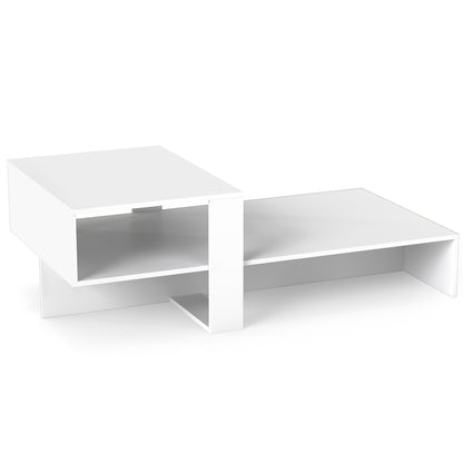 Table basse moderne à 2 niveaux avec étagère ouverte, blanc