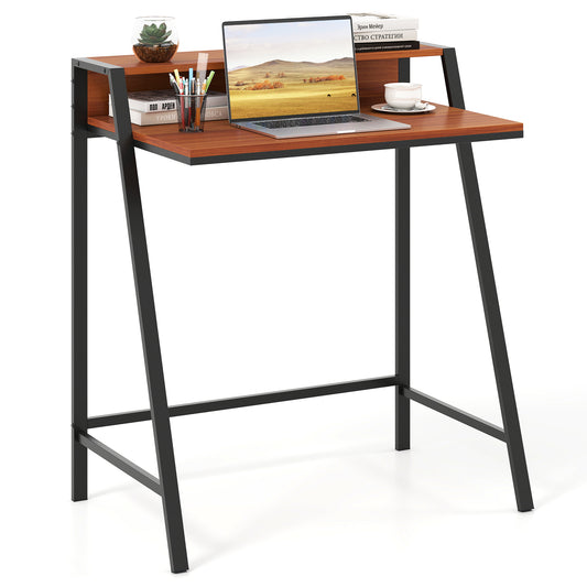 2 Tier Computer Desk, PC Laptop Table, Home Office Workstation, Walnut Writing Desks Walnut at Gallery Canada