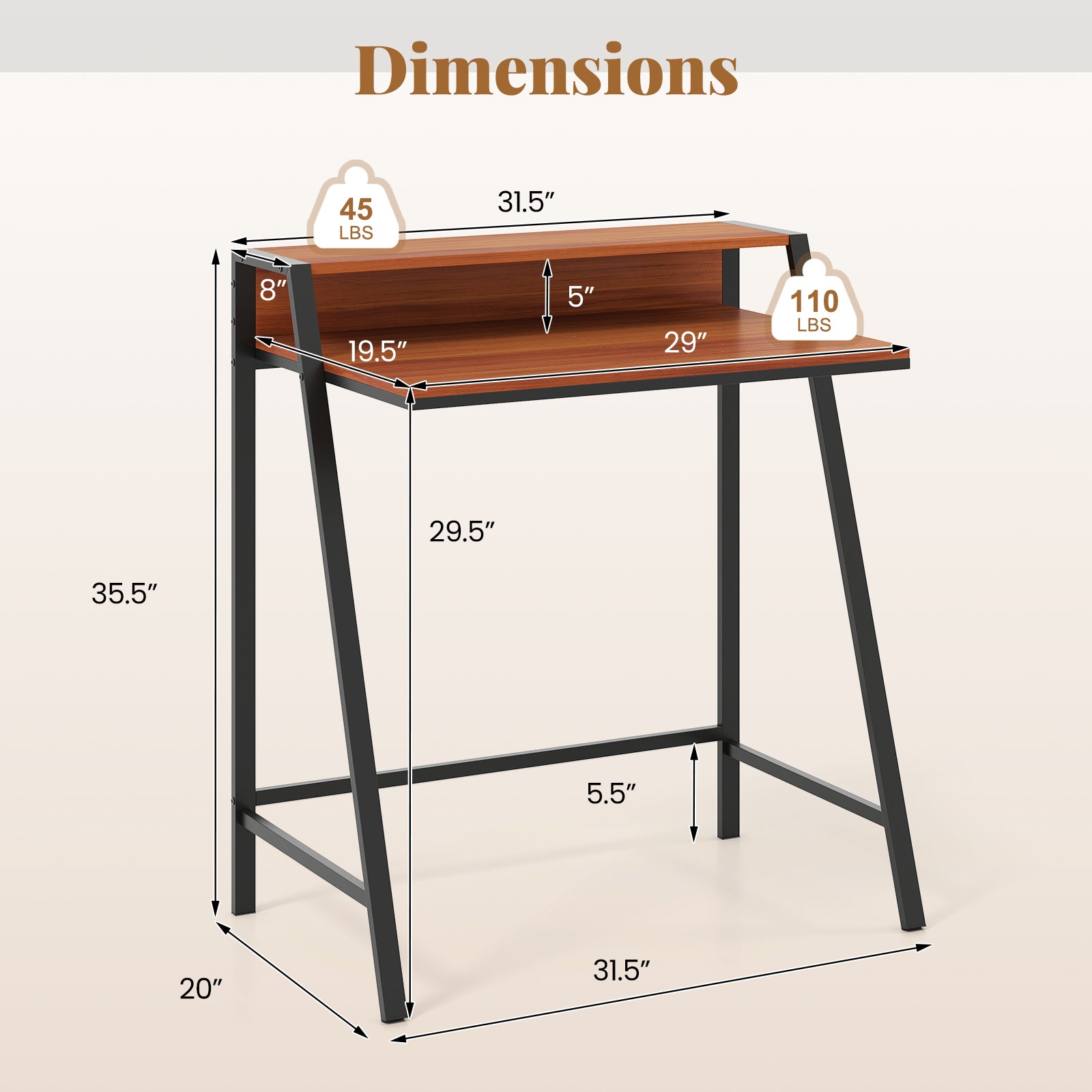 2 Tier Computer Desk PC Laptop Table Study Writing Home Office Workstation New, Walnut Writing Desks at Gallery Canada