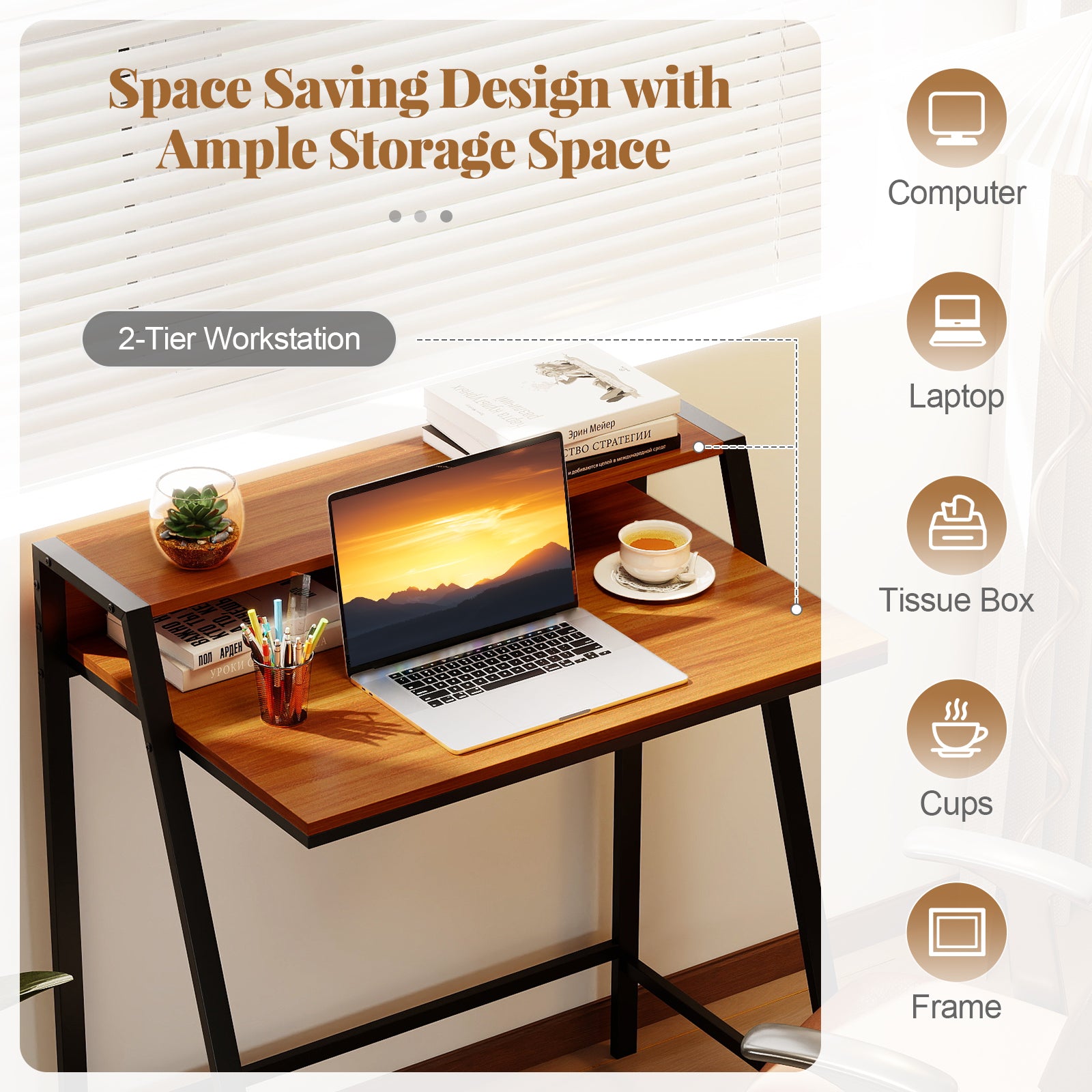 2 Tier Computer Desk PC Laptop Table Study Writing Home Office Workstation New, Walnut Writing Desks at Gallery Canada