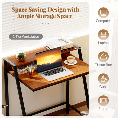 2 Tier Computer Desk PC Laptop Table Study Writing Home Office Workstation New, Walnut Writing Desks at Gallery Canada