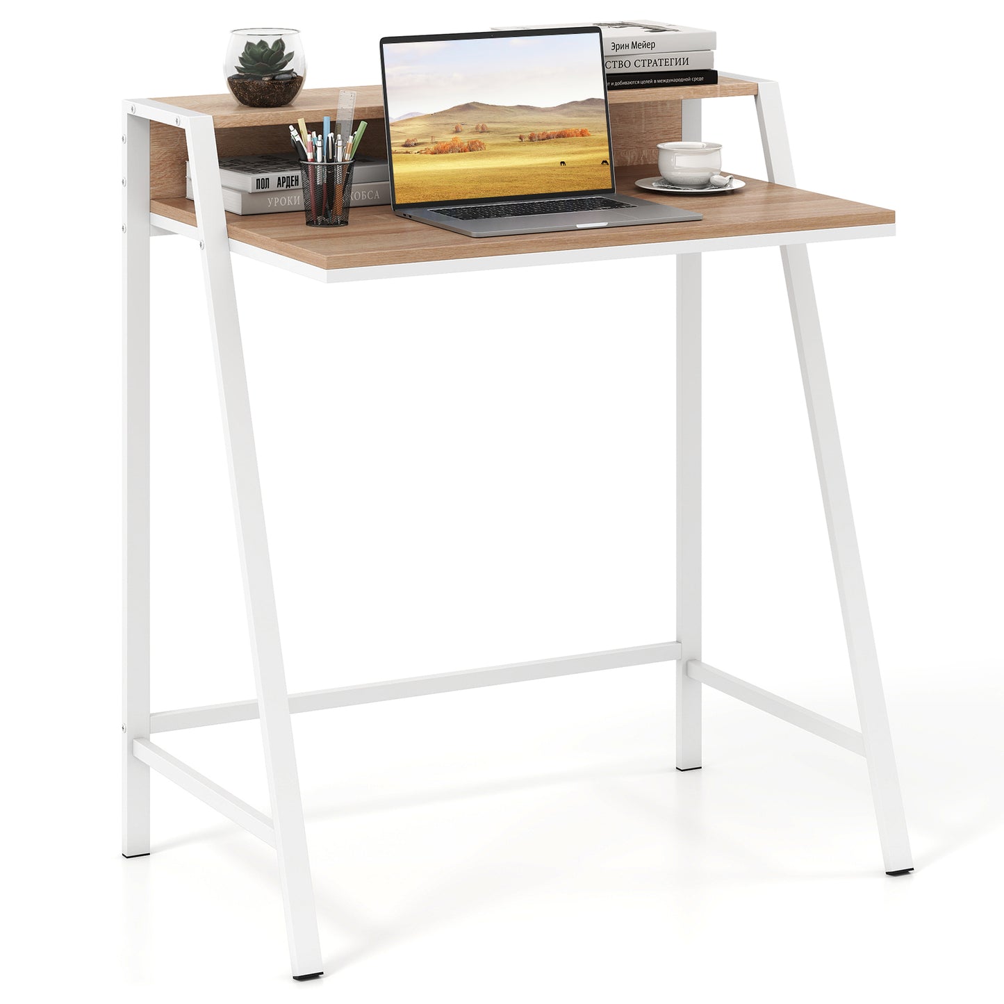 2 Tier Computer Desk, Natural Writing Desks Natural at Gallery Canada