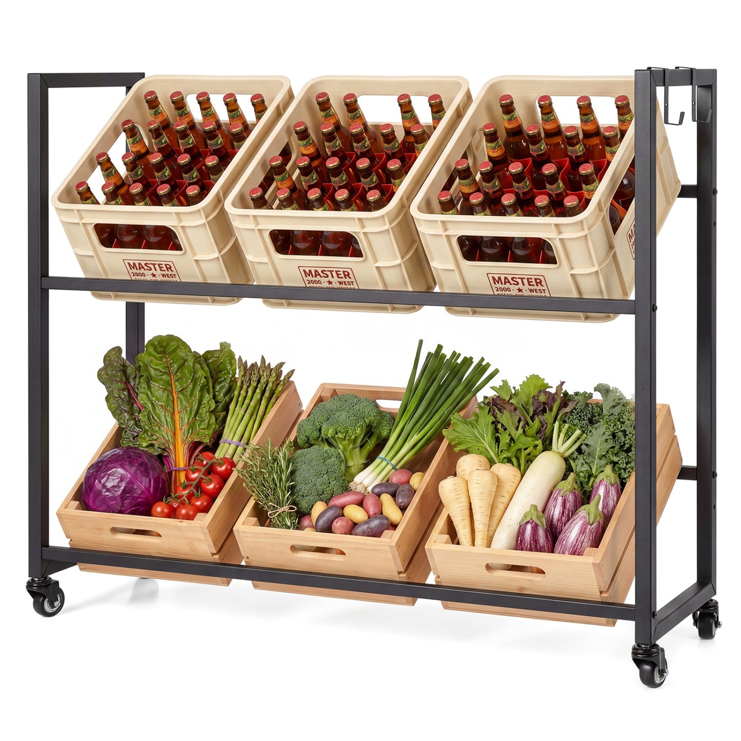 2-Tier Drink Crate Rack, 4 Universal Wheels, Black Kitchen Organization at Gallery Canada