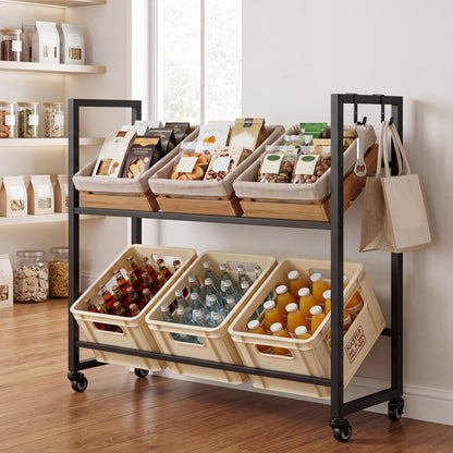 2-Tier Drink Crate Rack, 4 Universal Wheels, Black Kitchen Organization at Gallery Canada