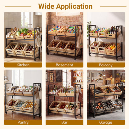 2-Tier Drink Crate Rack, 4 Universal Wheels, Black Kitchen Organization at Gallery Canada