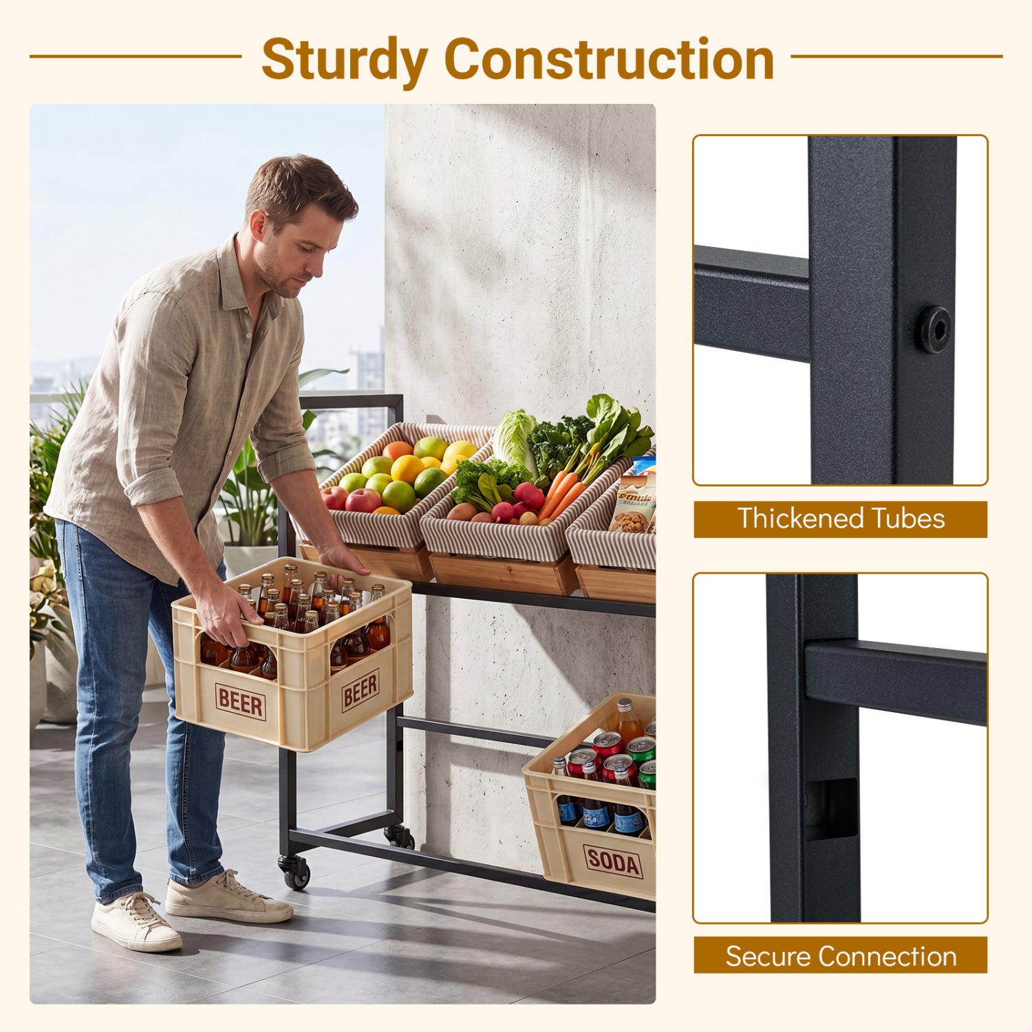 2-Tier Drink Crate Rack, 4 Universal Wheels, Black Kitchen Organization at Gallery Canada