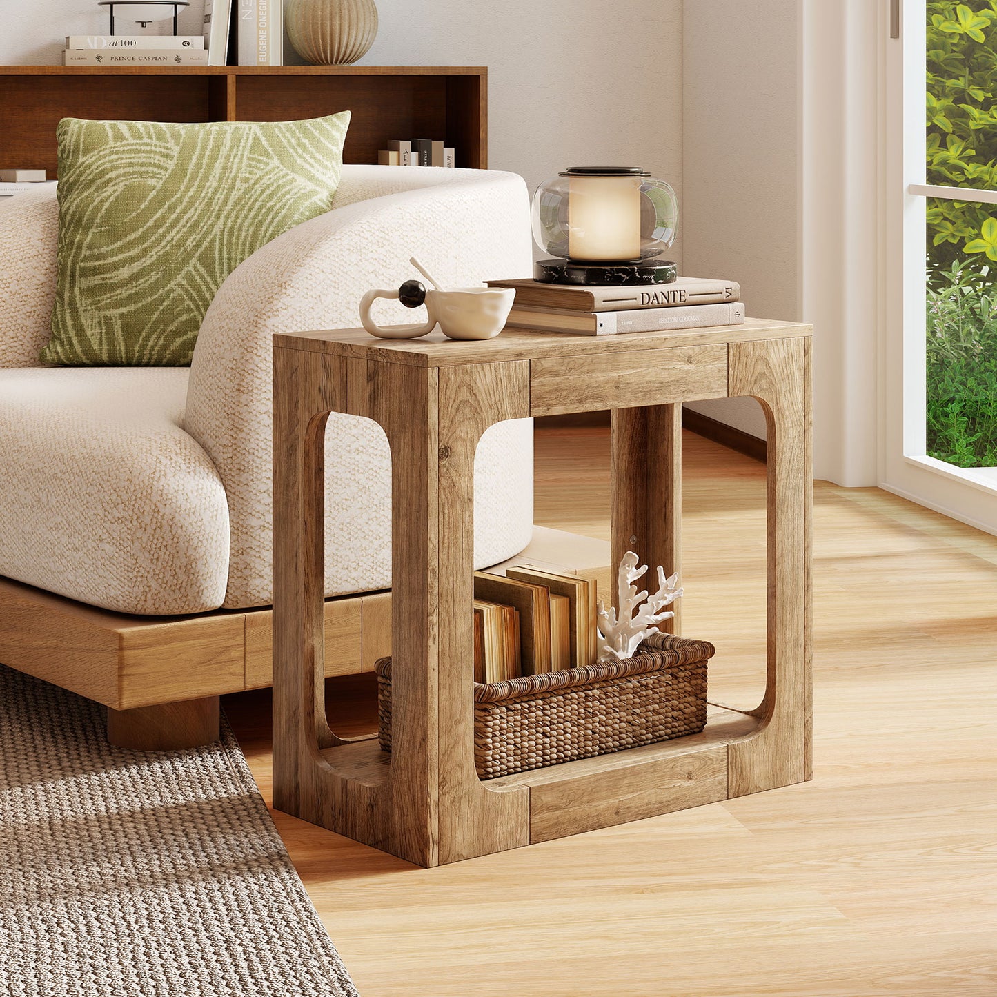 2-Tier End Table with Storage Shelf for Living Room, Oak End & Side Tables at Gallery Canada