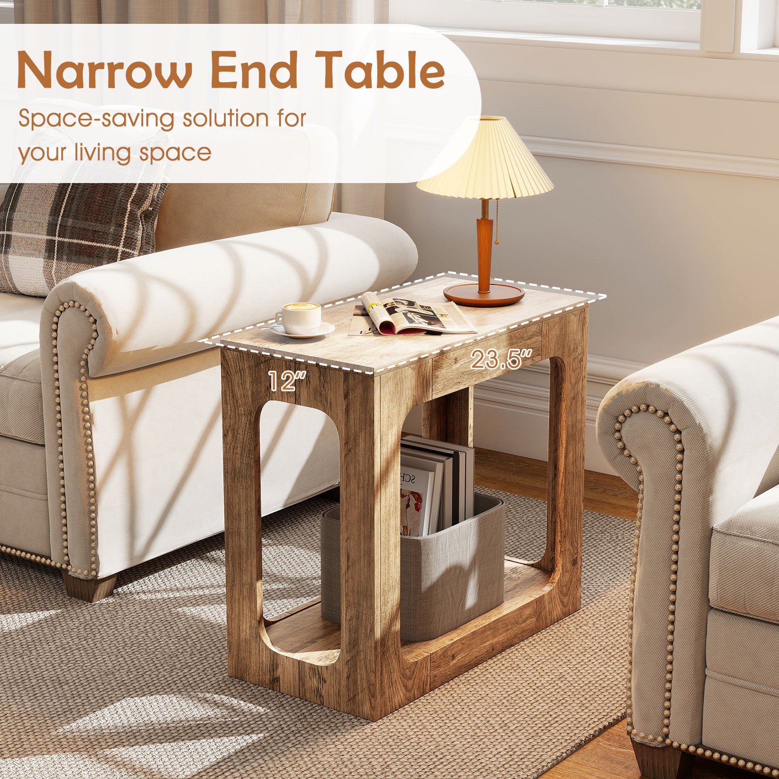 2-Tier End Table with Storage Shelf for Living Room, Oak End & Side Tables at Gallery Canada
