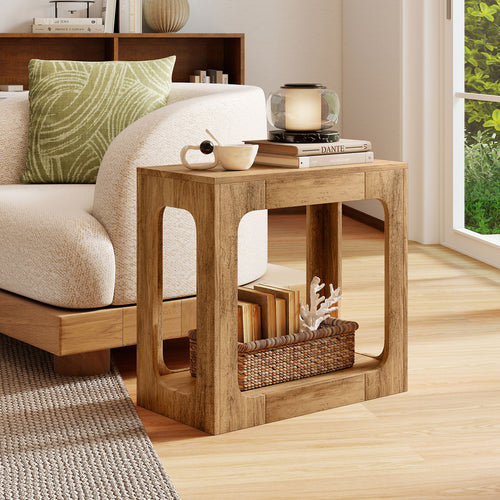2-Tier End Table With Storage Shelf, Oak