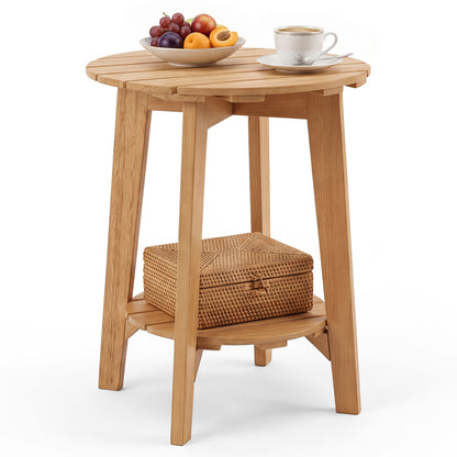 Table d'appoint en bois, 2 niveaux avec étagère de rangement, Eucalyptus, Naturel